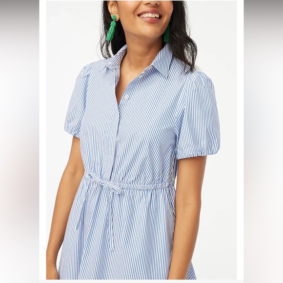 J.Crew Mini Dress Blue White Striped Collar Draw String Waist Size 10 - Picture 3 of 9